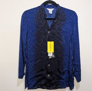 Citron Santa Monica Silk Semi Sheer Pattern Blouse Shirt Blue PXS NWT